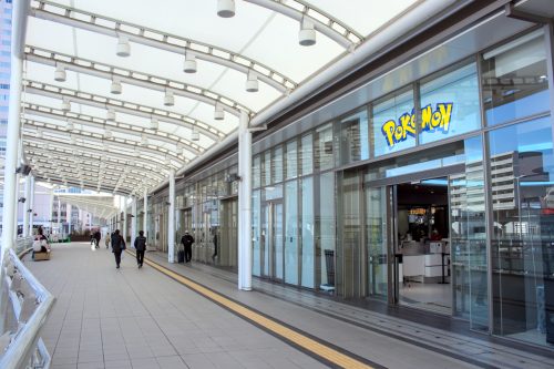 Pokémon Center Hiroshima's front entrance is on the second-floor, open-air walkway of Hiroshima Station's Shinkansen Exit.